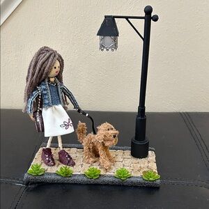 Charming Doll and Dog Figurine with Lamp Post - handmade by my mom